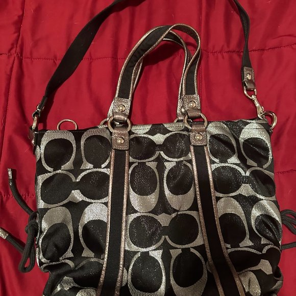 Coach Poppy Designer Signature Monogram Tote Black Jacquard Handbag - Picture 2 of 7